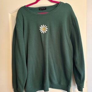 Green Crewneck Sweatshirt with Daisy Embroidery